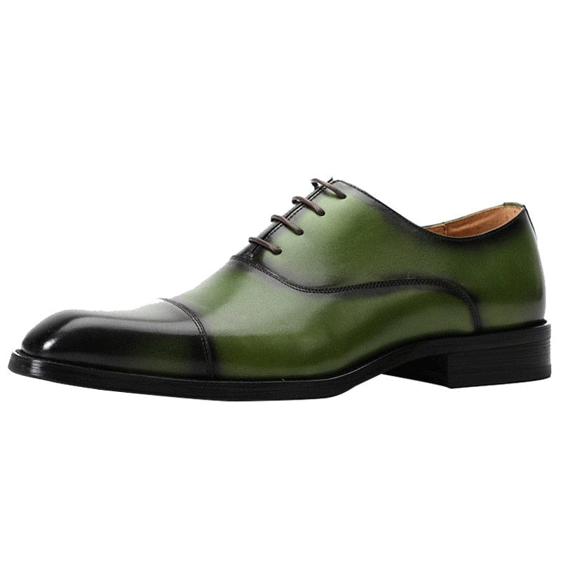 Men's Green Genuine Leather Lace-Up Oxford Dress Shoes