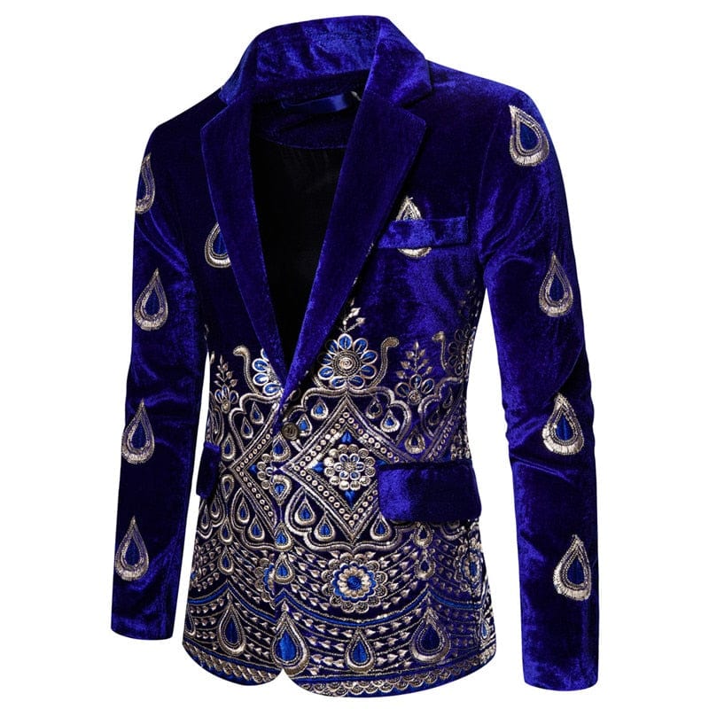 Men's Floral Embroidery Velvet Slim Fit Wedding Suit