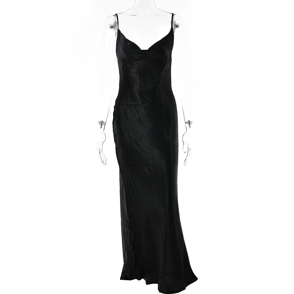 Women's Satin Lace-Up Backless Trumpet Long Party Dress