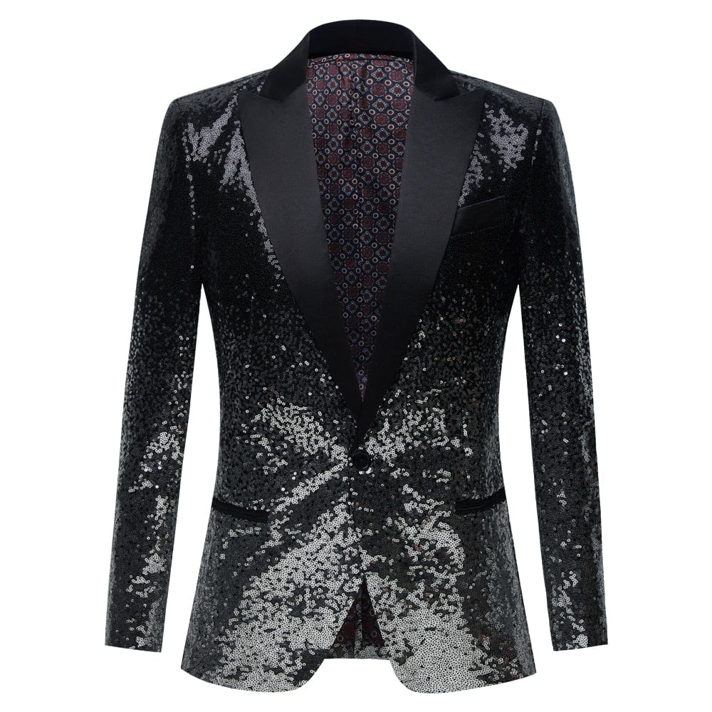 Men's Black Sequin Shawl Collar Stage Prom Blazer Jacket