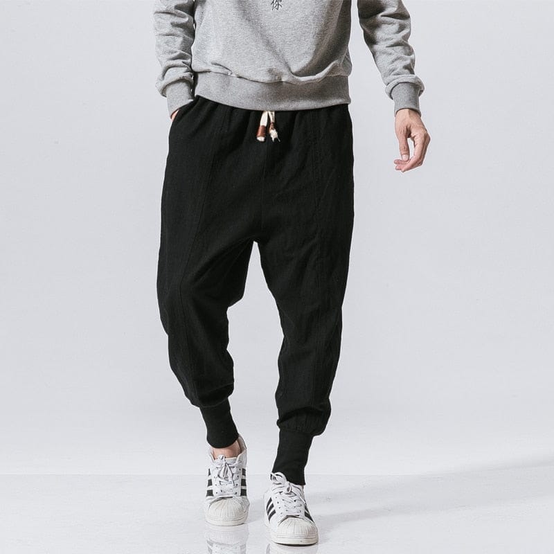 Men's Chinese Cotton Linen Elastic Waist Harem Pants