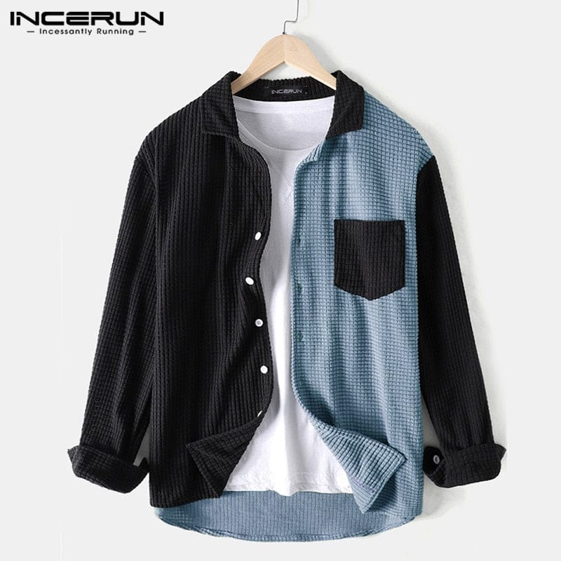 Men's Patchwork Turn-Down Collar Long Sleeve Casual Shirt