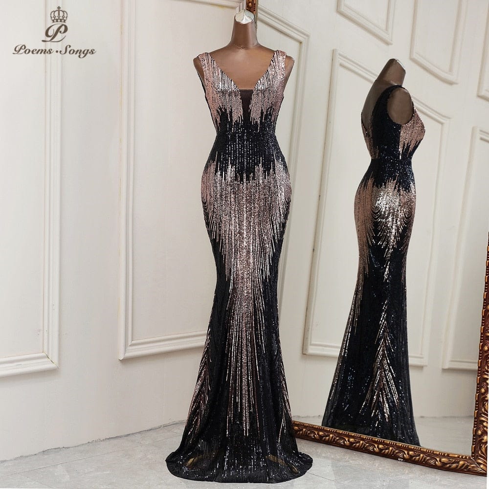Women's Deep V-Neck Mermaid Formal Evening Dress