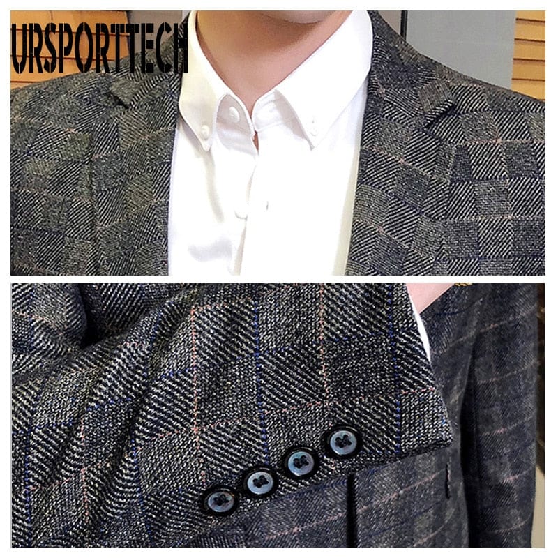 Men's British Slim-Fit Plaid Blazer, Casual Suit Jacket Plus Size M-5XL