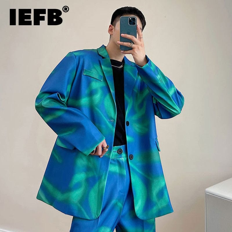 Men's Streetwear Print Single Breast Blazer Jacket