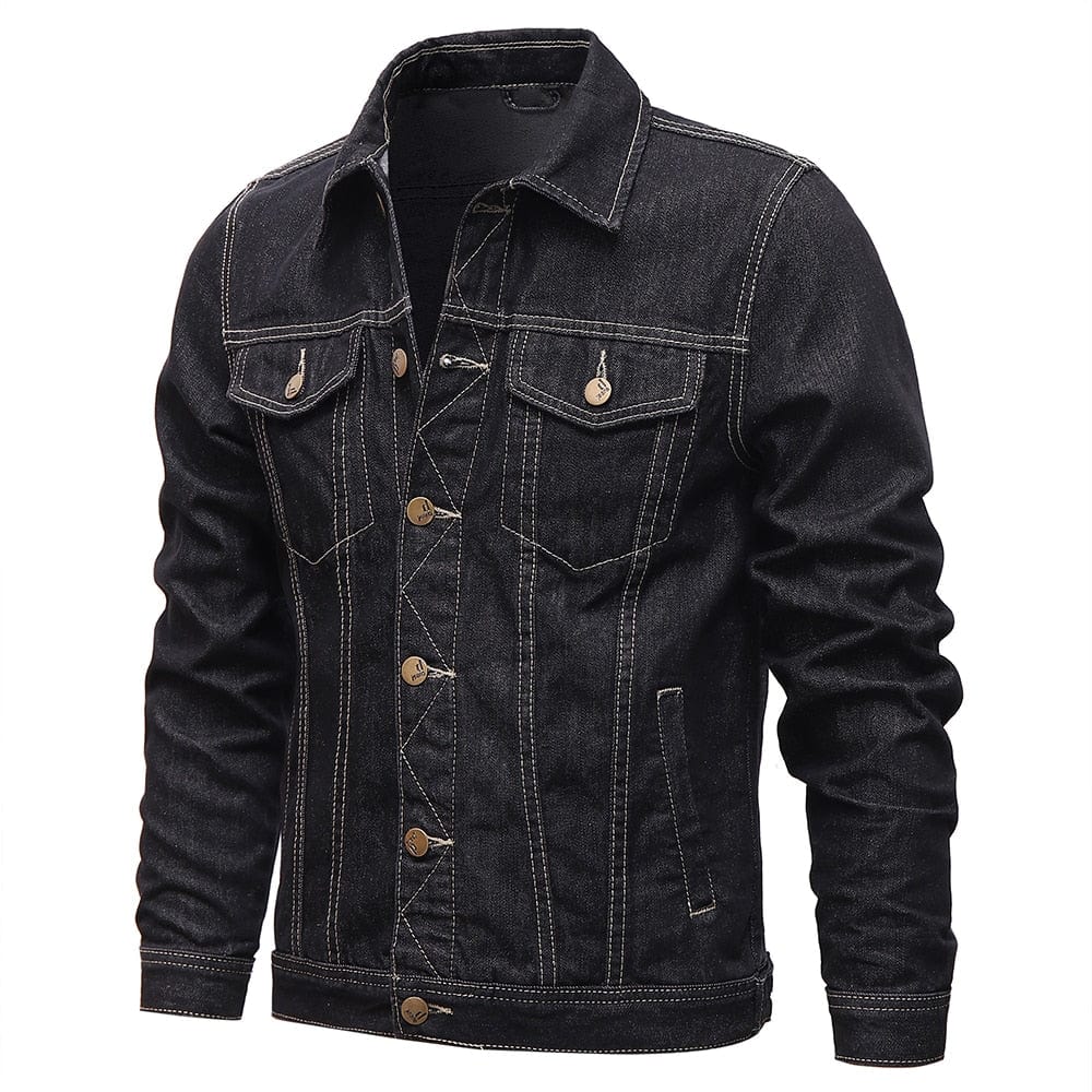 Men's Solid Lapel Slim-Fit Cotton Denim Jacket