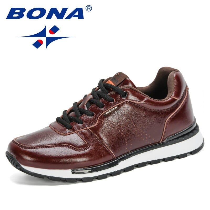 Men's Full Grain Leather Lace-Up Casual Sneakers