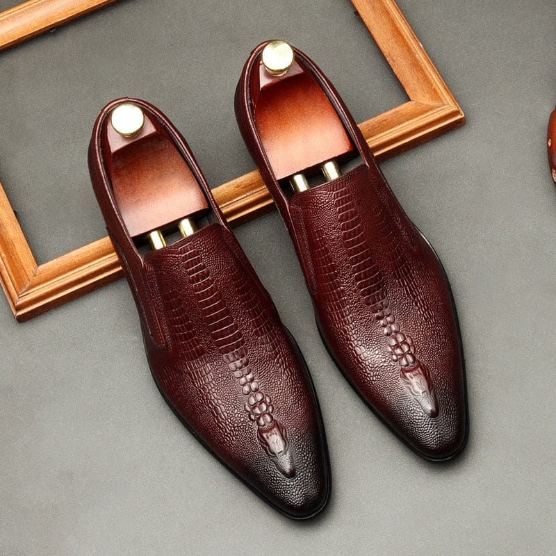 Men's Handmade Genuine Leather Slip-On Brogue Oxford Dress Shoes