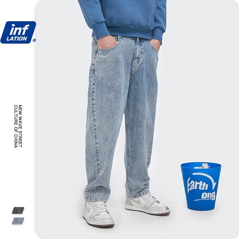 Men's Solid Patched Baggy Denim Jeans Pants Plus Size