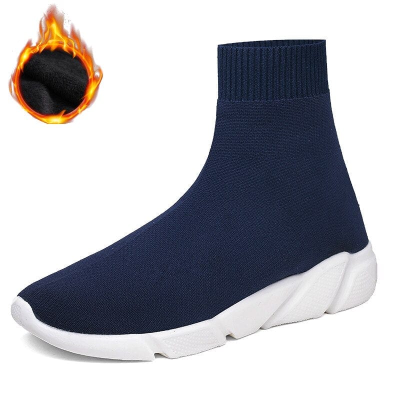 FEOZYZ High Top Running Shoes For Men Thermal Shoes Men Fur Lining Sport Shoes Chunky Shark Sneakers
