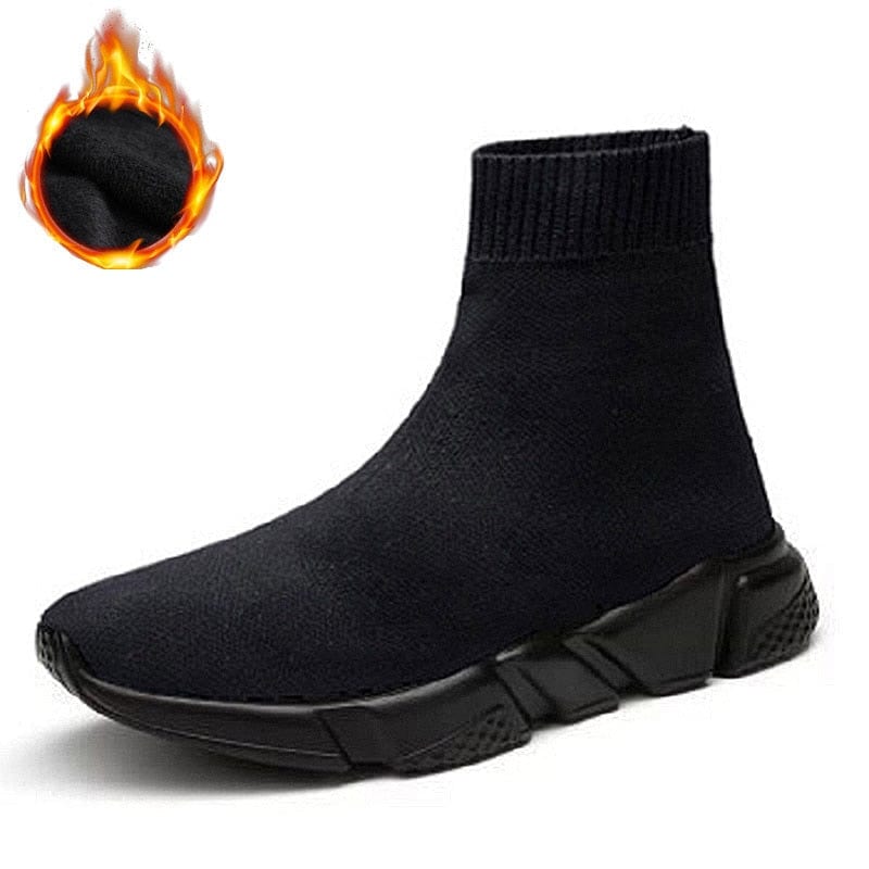 FEOZYZ High Top Running Shoes For Men Thermal Shoes Men Fur Lining Sport Shoes Chunky Shark Sneakers