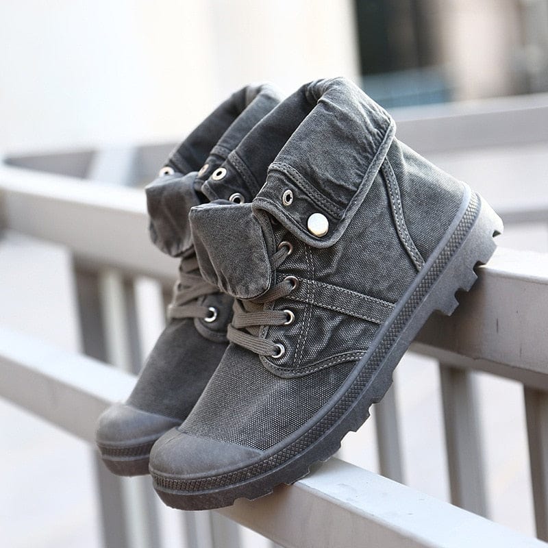 Men's High-Top Denim Canvas Casual Outdoor Rubber Shoes