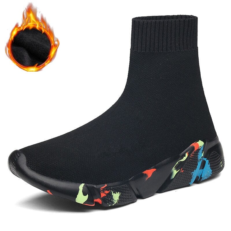 FEOZYZ High Top Running Shoes For Men Thermal Shoes Men Fur Lining Sport Shoes Chunky Shark Sneakers