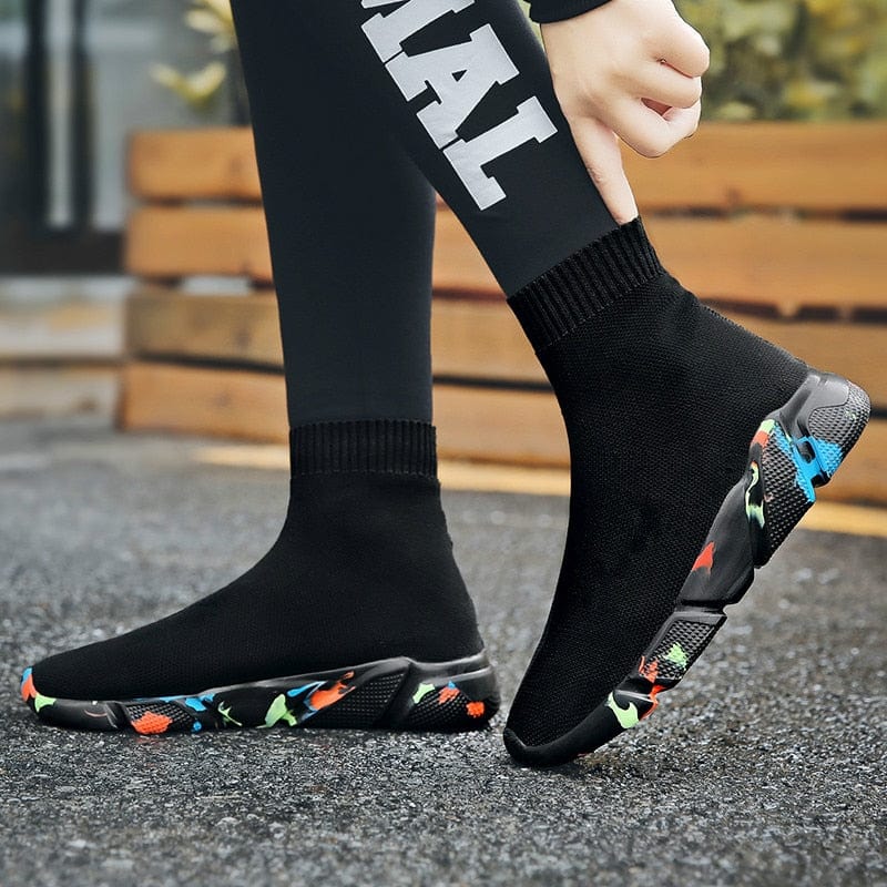 FEOZYZ High Top Running Shoes For Men Thermal Shoes Men Fur Lining Sport Shoes Chunky Shark Sneakers