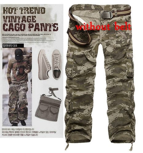 Men's Camouflage Cargo Trousers, Straight Fit Cotton