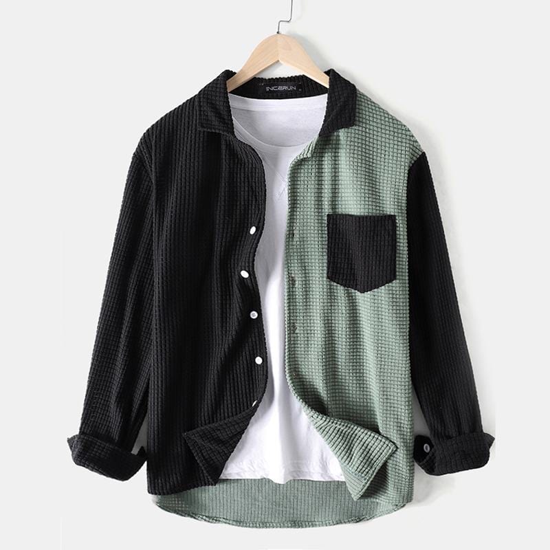 Men's Patchwork Turn-Down Collar Long Sleeve Casual Shirt