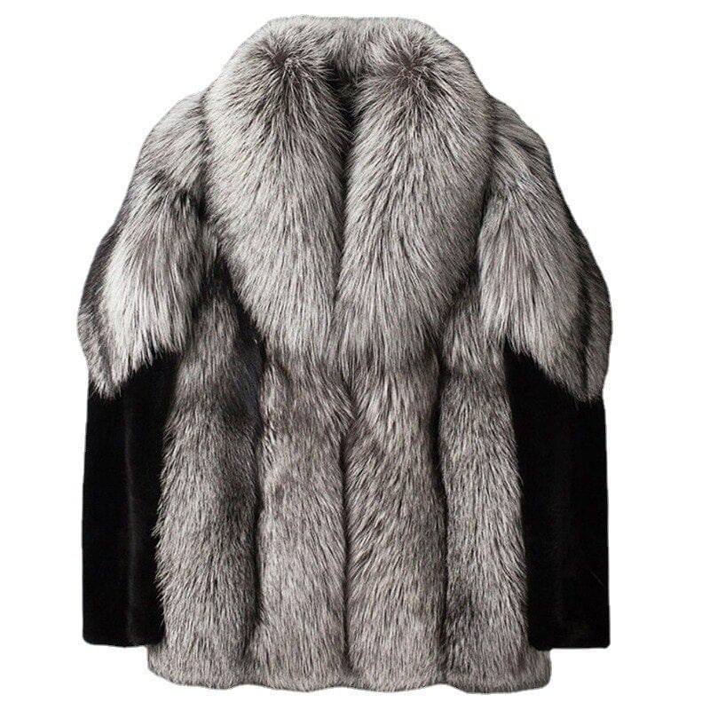 Men's Grey Faux Fur Winter Warm Coat Jacket Outwear