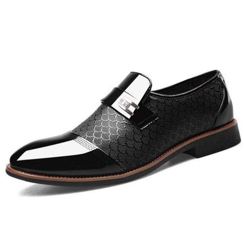 Men's Leather Embossed Non-Slip Wear-Resistant Black Dress Shoes