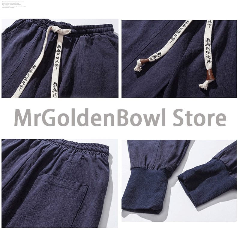Men's Chinese Cotton Linen Elastic Waist Harem Pants