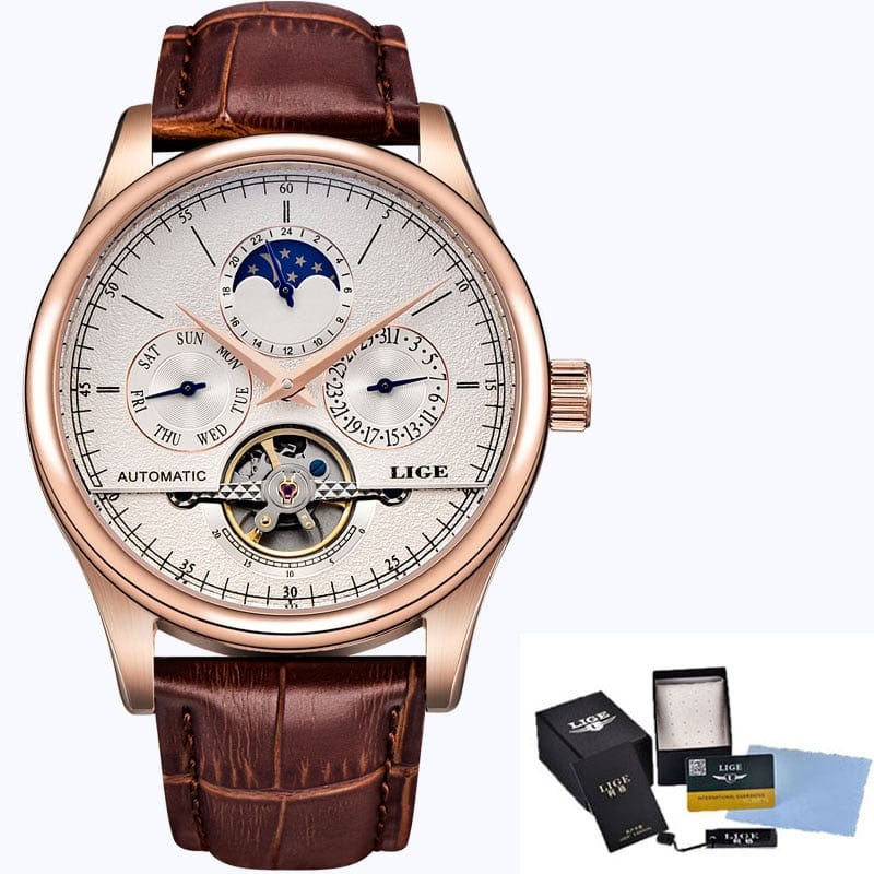 Men's Automatic Skeleton Tourbillon Watch with Calendar