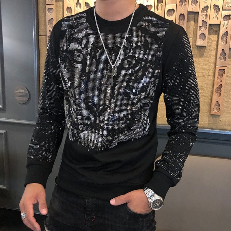 Men's Tiger Head Rhinestone Heavyweight T-Shirt