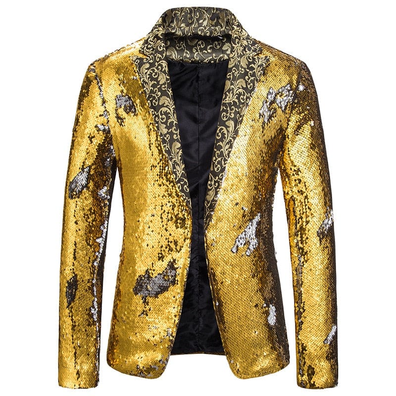 Men's Shiny Sequin Shawl Collar Prom Wedding Suit Jacket