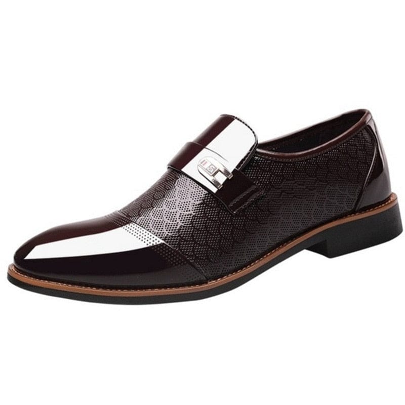 Men's Leather Embossed Non-Slip Wear-Resistant Black Dress Shoes