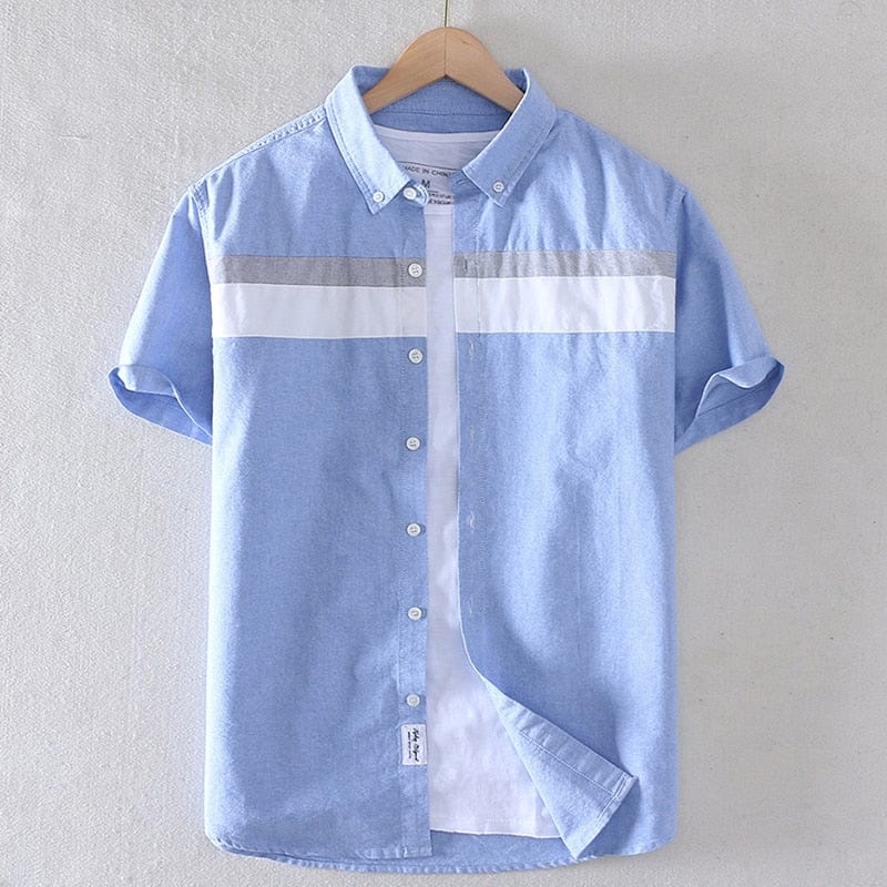 Men's Slim Cotton Oxford Short-Sleeve Turn-Down Collar Shirt