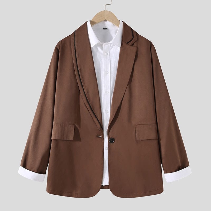 Men's Casual Lapel Long Sleeve One Button Thin Blazer 5XL