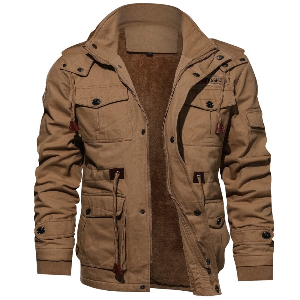 Men's Winter Military Fleece Hooded Pilot Jacket, Army Cargo 4XL
