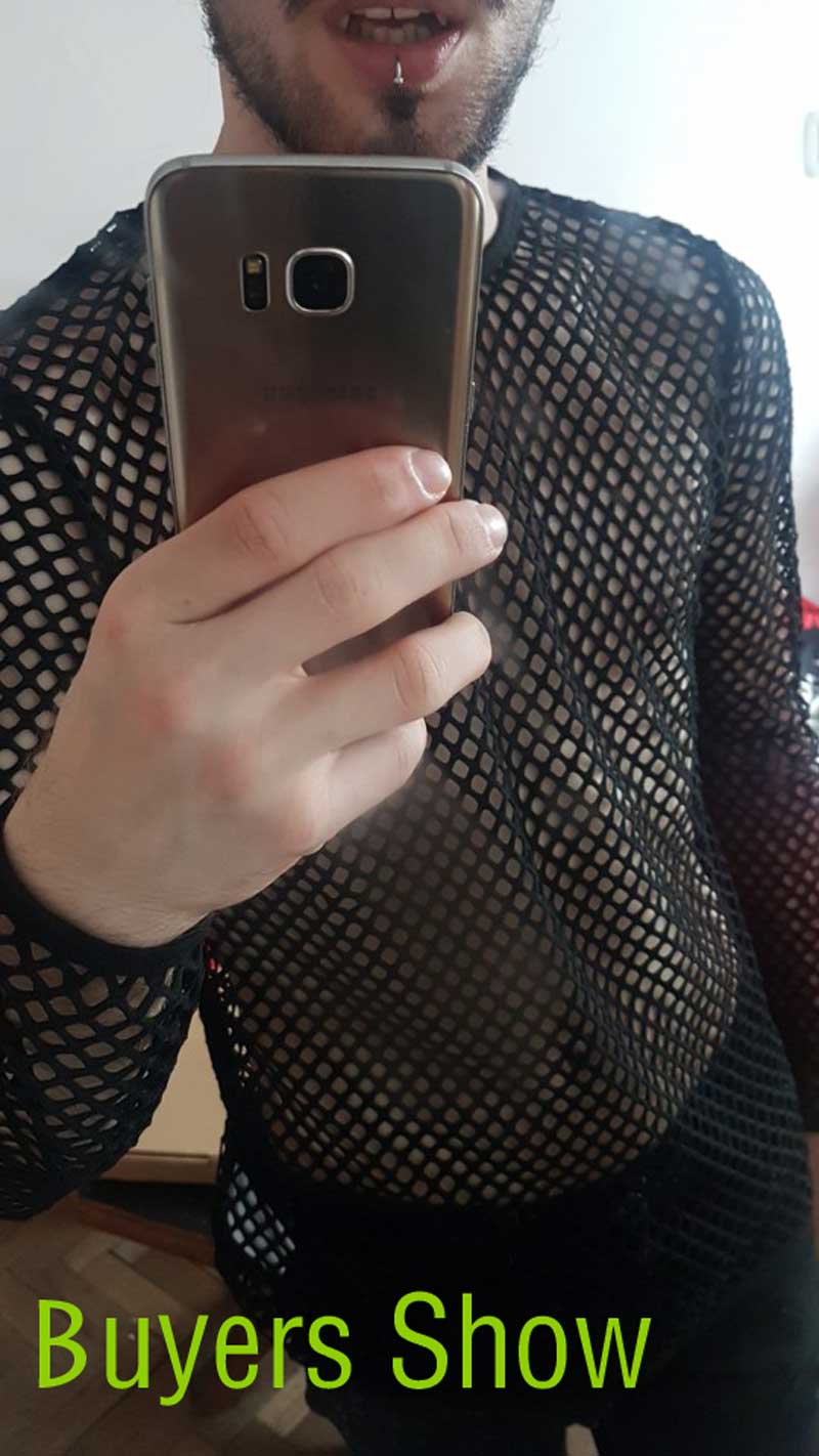 Mens Transparent Sexy Mesh T Shirt  New See Through  Fishnet Long Sleeve Muscle Undershirts Nightclub Party Perform Top Tees