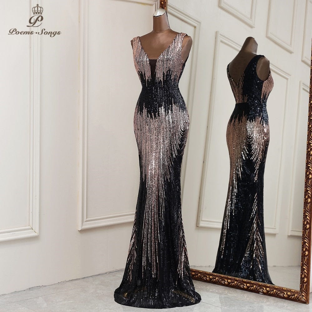 Women's Deep V-Neck Mermaid Formal Evening Dress