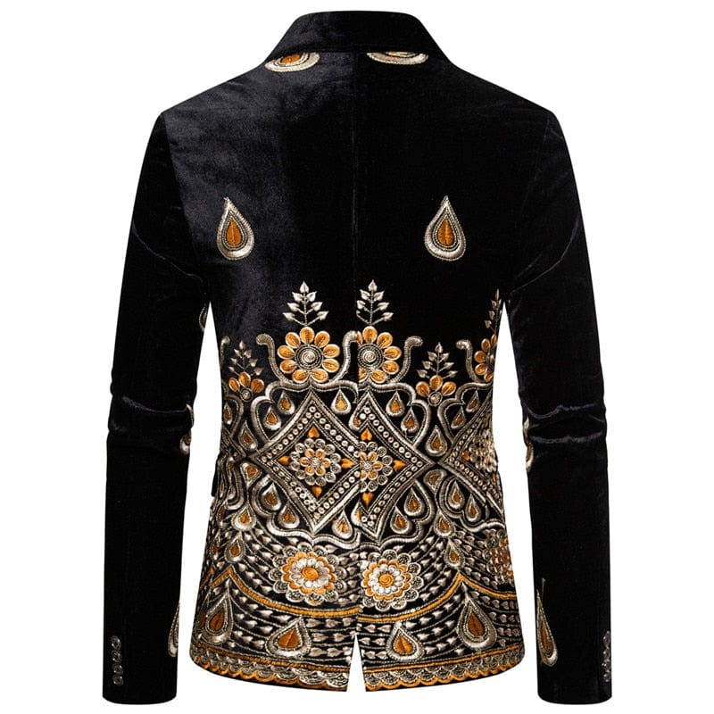 Men's Floral Embroidery Velvet Slim Fit Wedding Suit