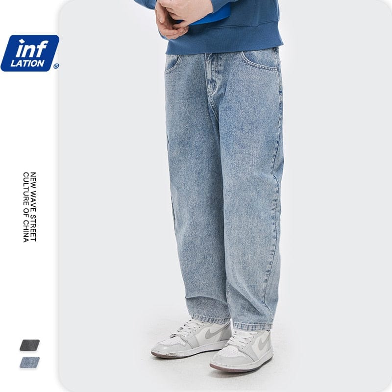 Men's Solid Patched Baggy Denim Jeans Pants Plus Size