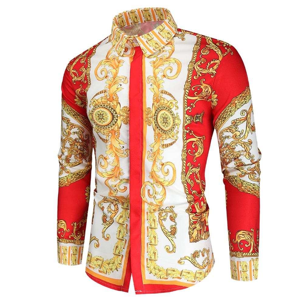 Men's Slim Fit Paisley Print Long Sleeve Prom Party Shirt