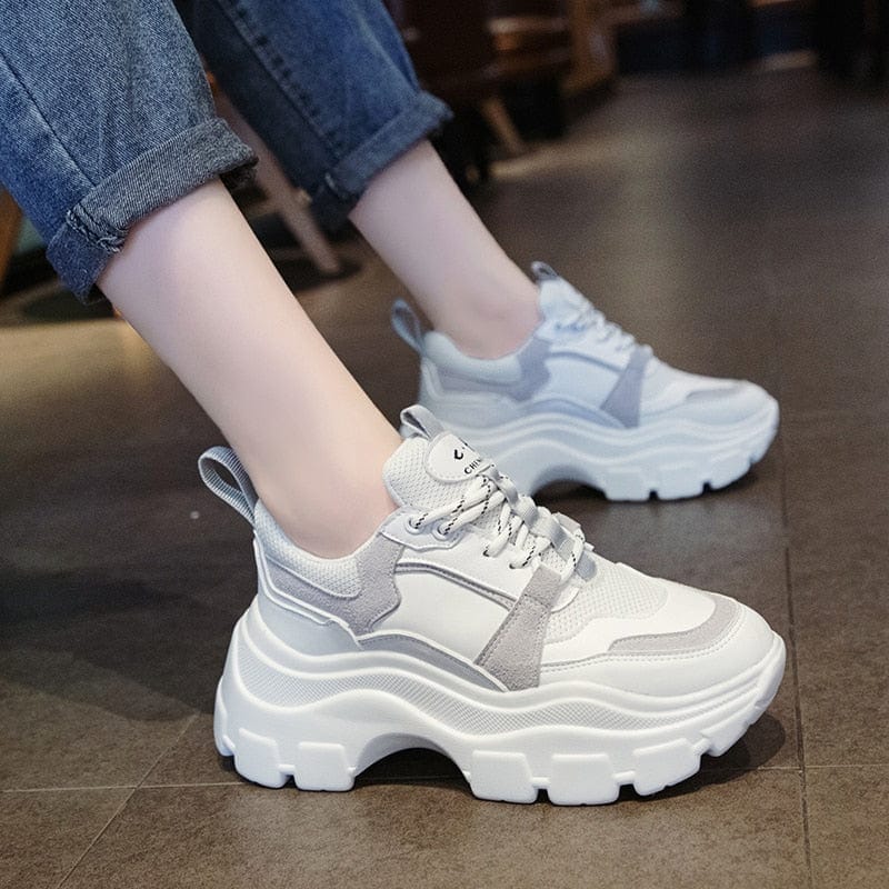 Women's Black White Chunky Platform Dad Sneakers 8cm