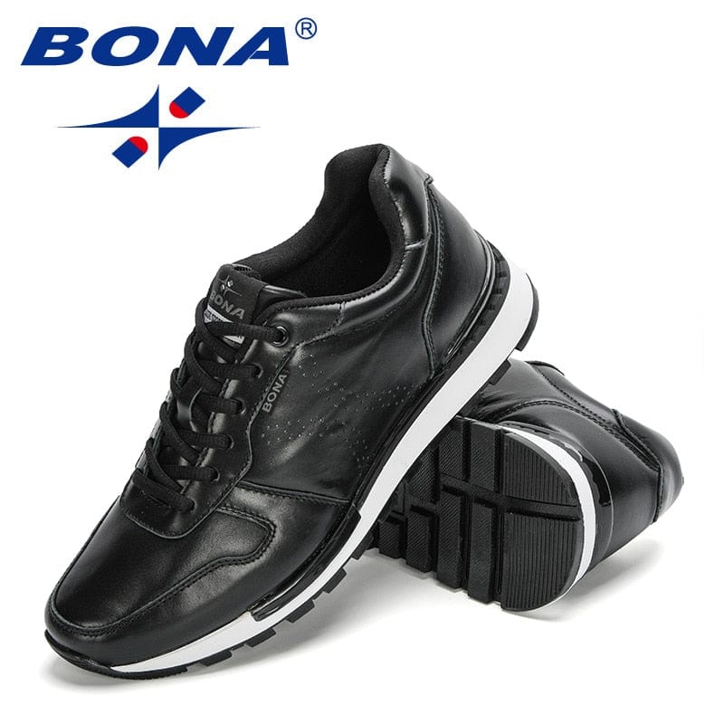 Men's Full Grain Leather Lace-Up Casual Sneakers