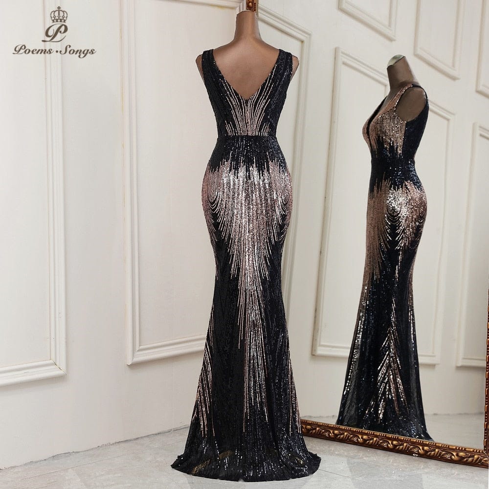 Women's Deep V-Neck Mermaid Formal Evening Dress