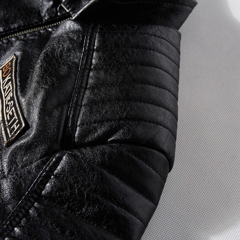 Men's Winter Fleece Faux Leather Motorcycle Stand-Collar Jacket
