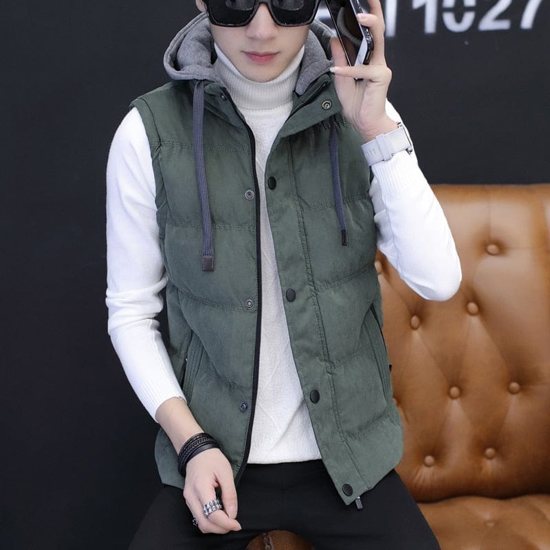 Men's Autumn Winter Drop-Shoulder Sleeveless Puffer Vest