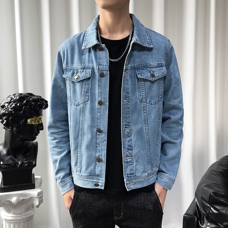 Men's Solid Lapel Slim-Fit Cotton Denim Jacket