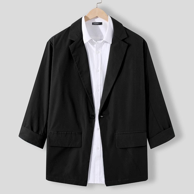 Men's Solid Lapel 3/4 Sleeve One Button Thin Blazer