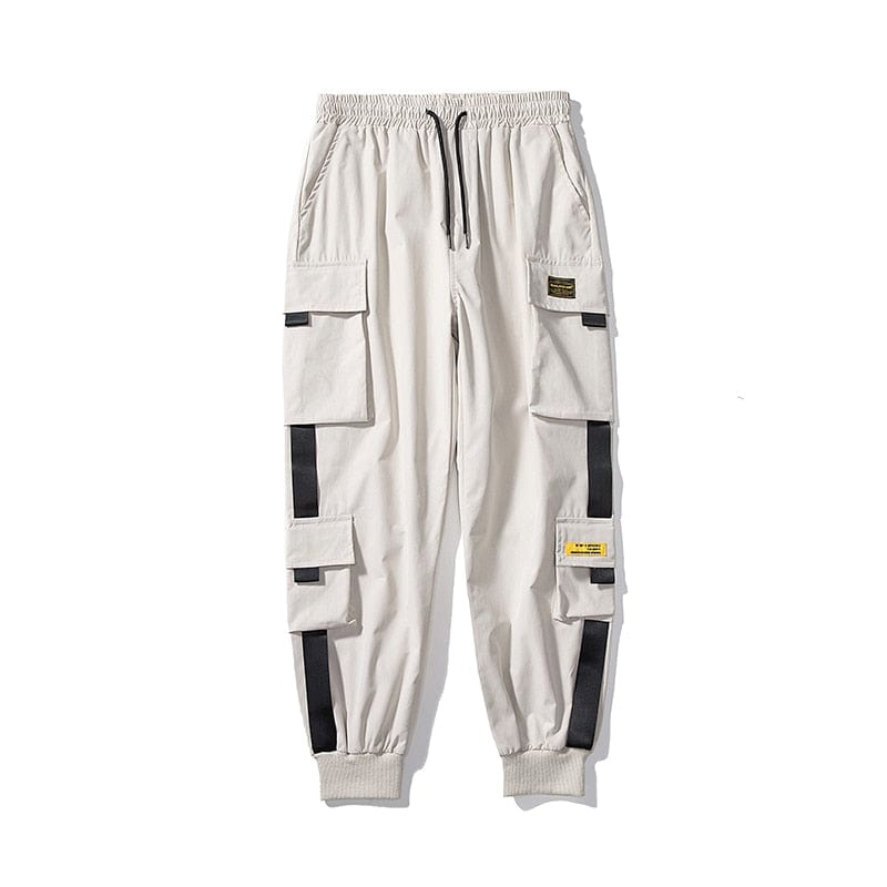 Men's Black Embroidery Cargo Joggers With Pockets