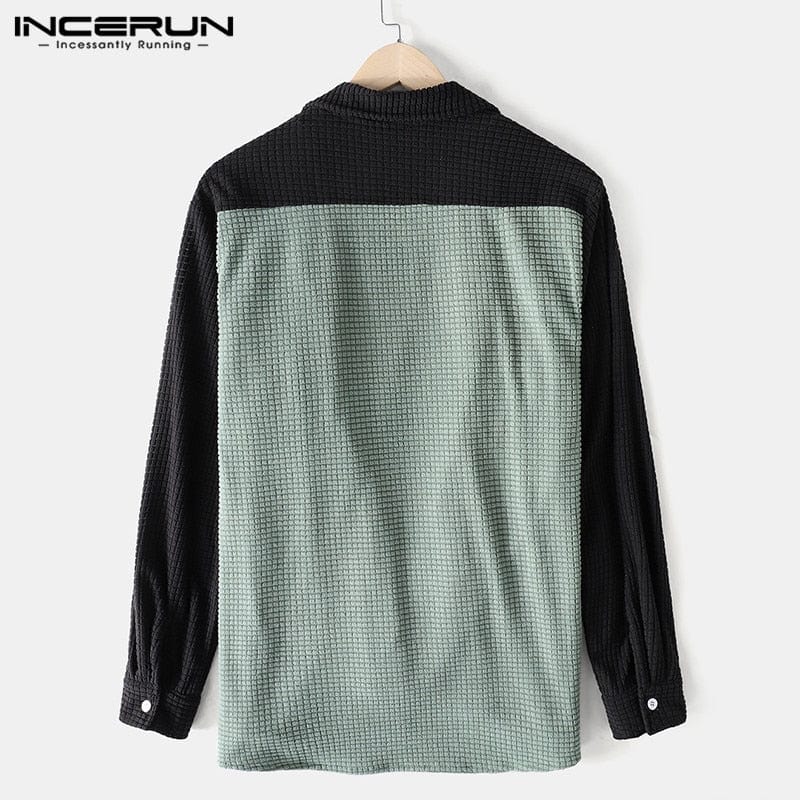 Men's Patchwork Turn-Down Collar Long Sleeve Casual Shirt