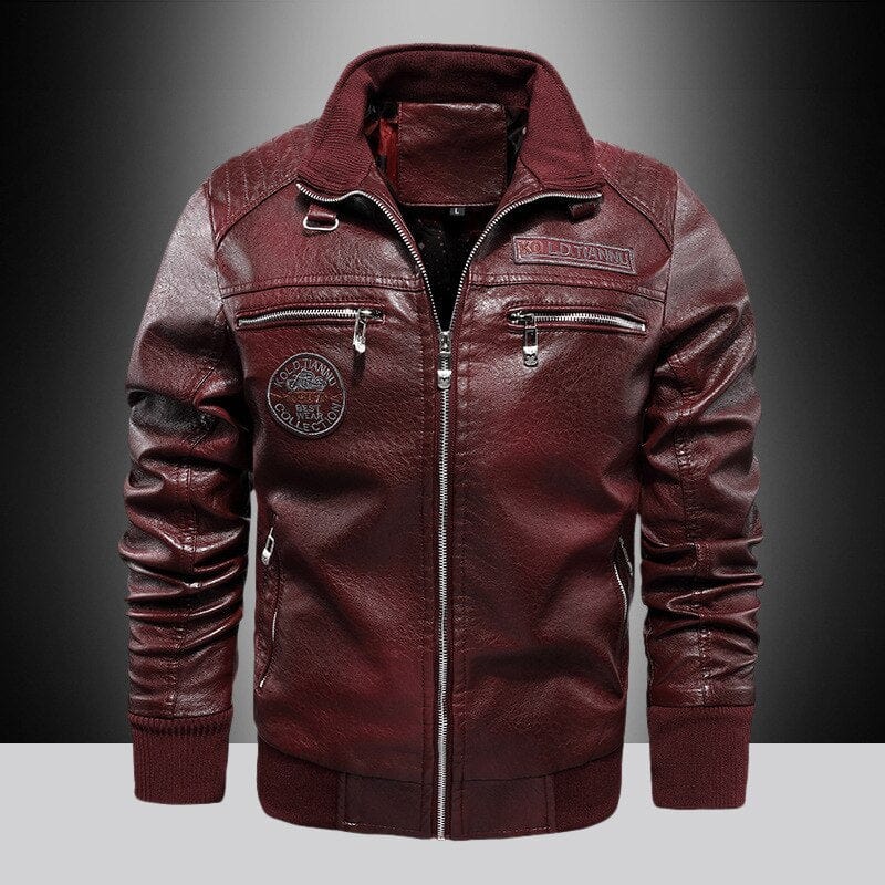 Men's Winter Fleece Faux Leather Motorcycle Stand-Collar Jacket