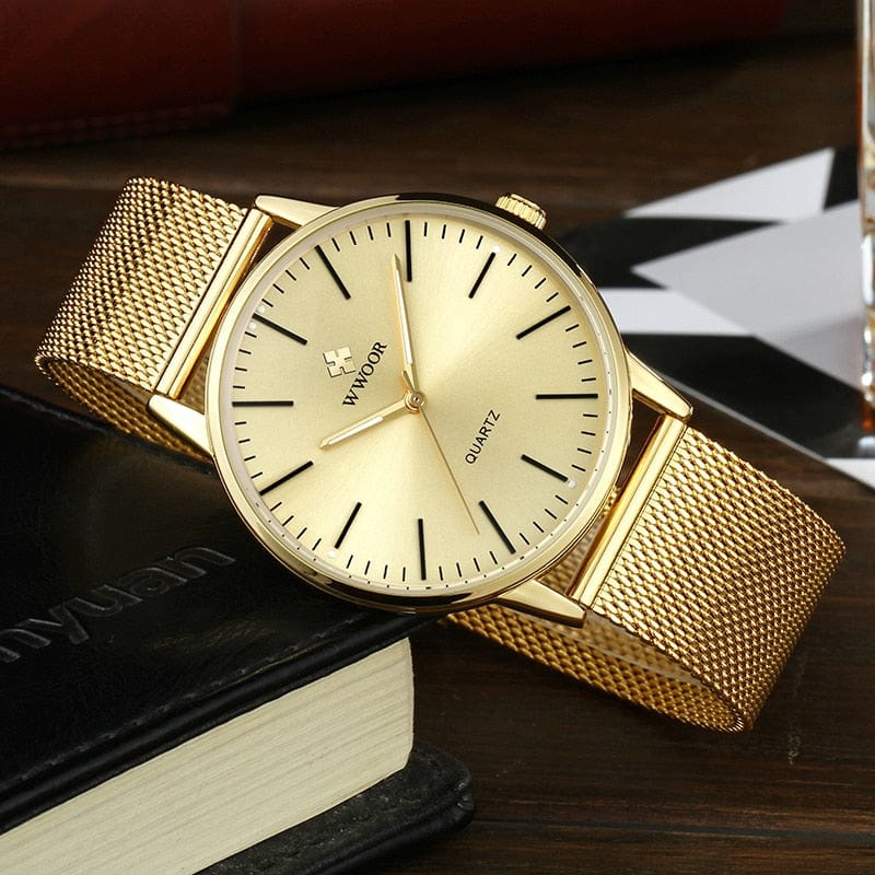 Men's Gold Quartz Wrist Watch 2026, Simple Sports Style