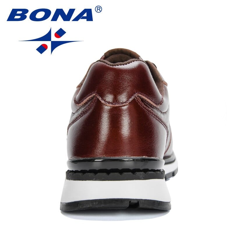 Men's Full Grain Leather Lace-Up Casual Sneakers