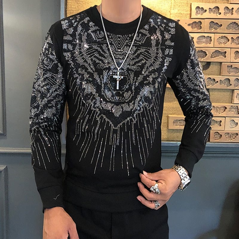 Men's Tiger Head Rhinestone Heavyweight T-Shirt