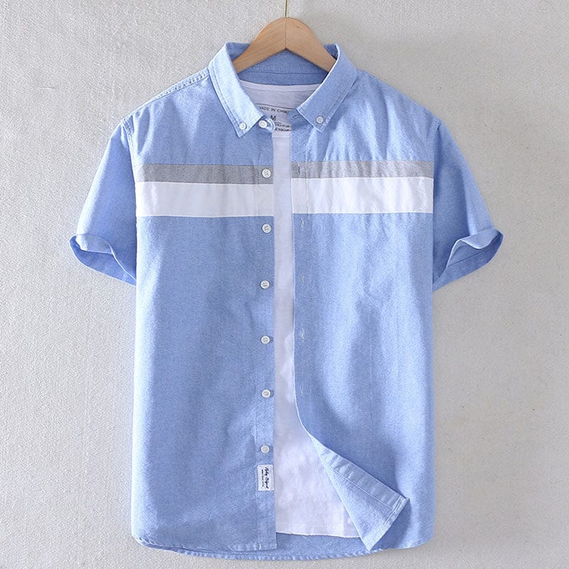 Men's Slim Cotton Oxford Short-Sleeve Turn-Down Collar Shirt