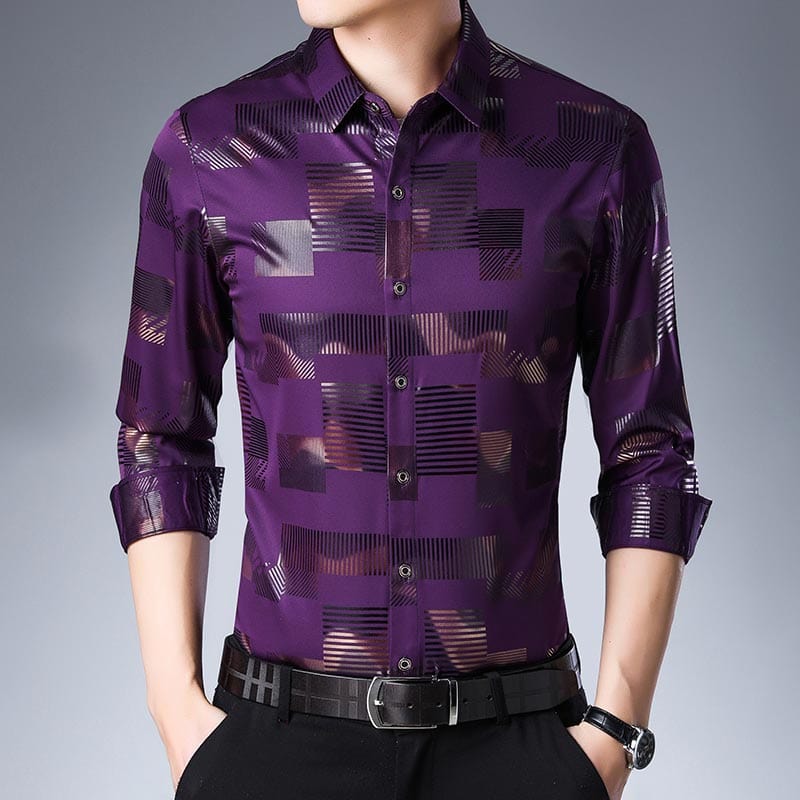 Men's Plaid Slim Fit Long Sleeve Dress Shirt